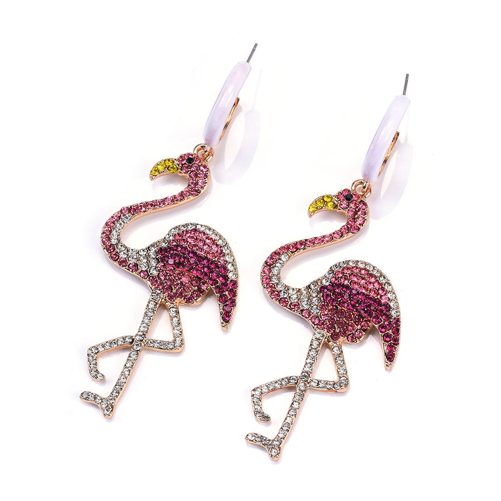 Woman's Rhinestone Flamingo Dangle Earrings