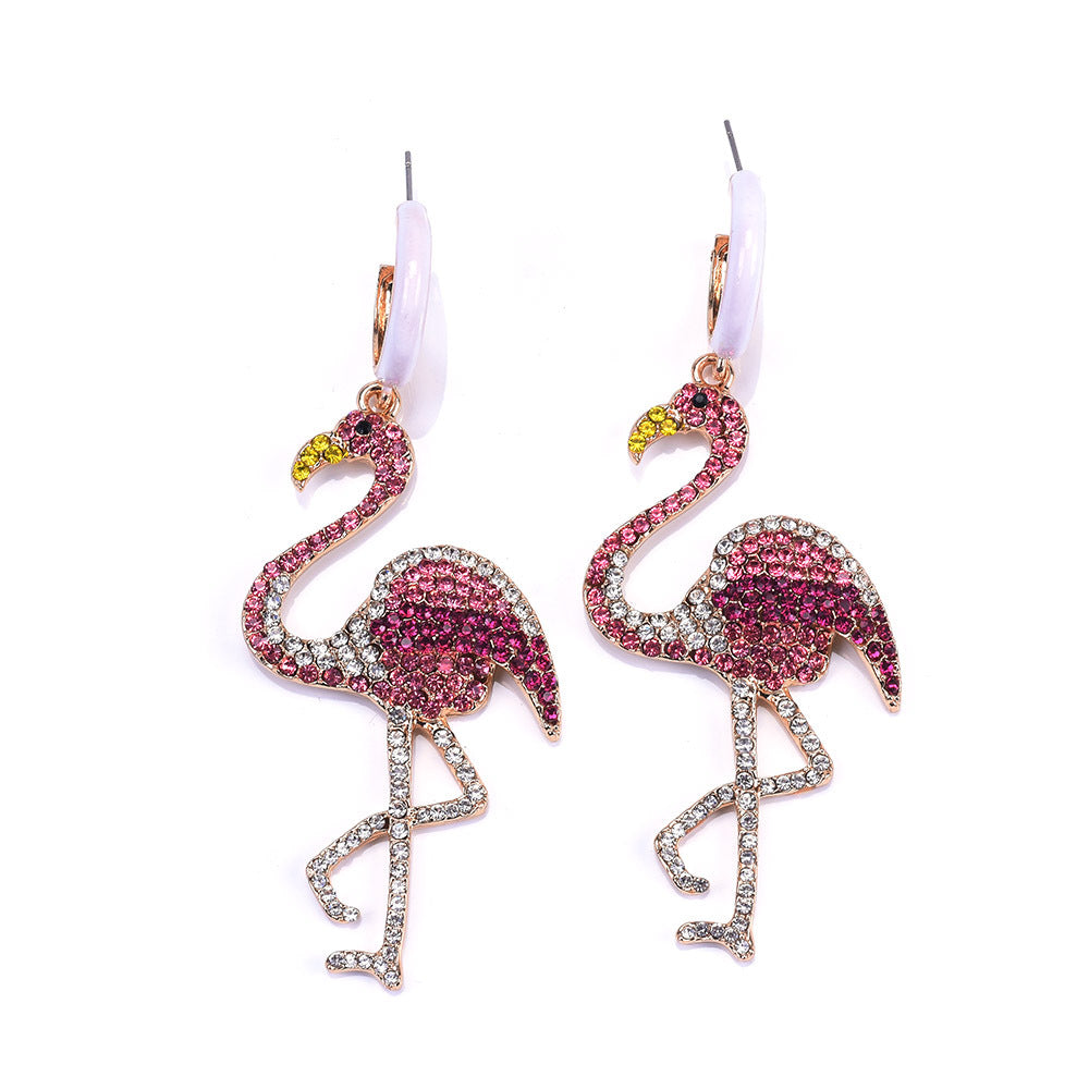 Woman's Rhinestone Flamingo Dangle Earrings