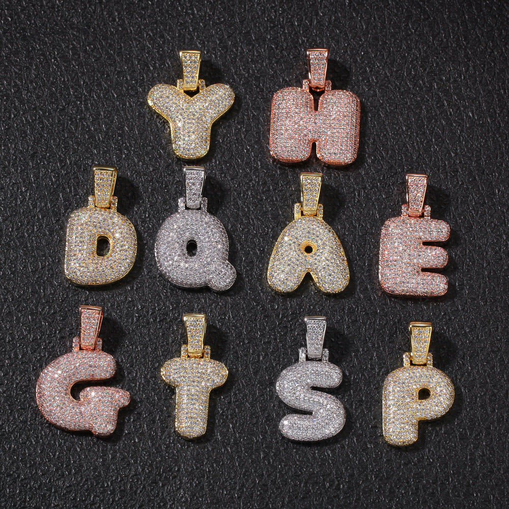 Puffy Alphabet Letter Pendant Necklace