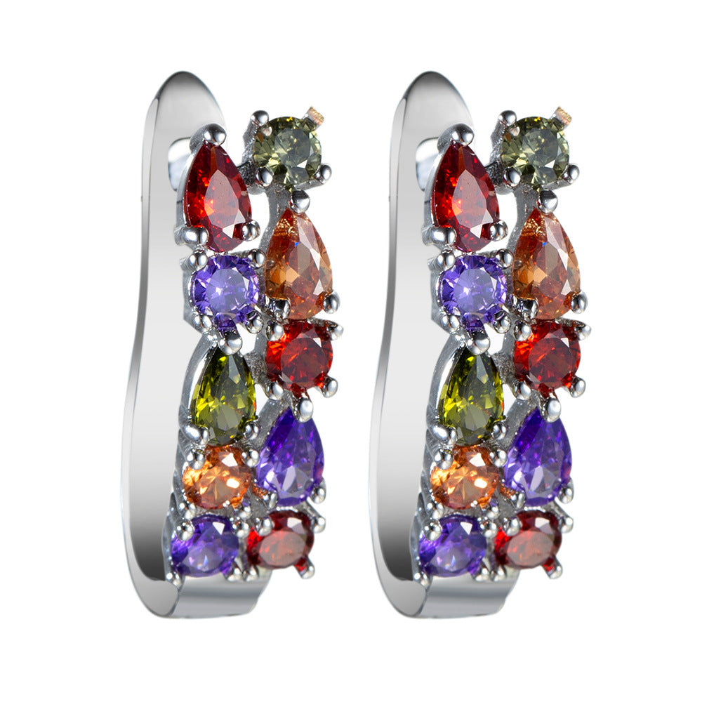 Crystal Cluster Decorated Brass Ear-Clip Earrings