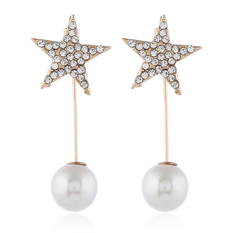 Five-Pointed Star Earrings w/ Pearl Dangles