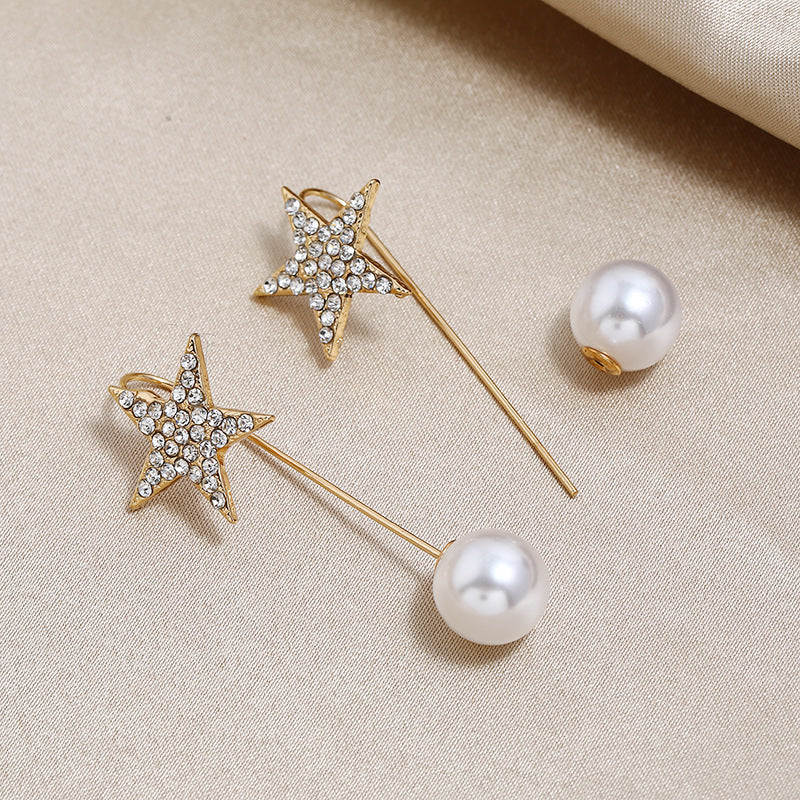 Five-Pointed Star Earrings w/ Pearl Dangles