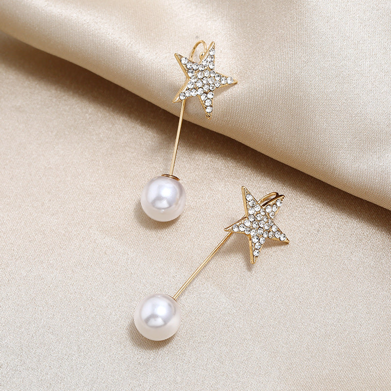 Five-Pointed Star Earrings w/ Pearl Dangles