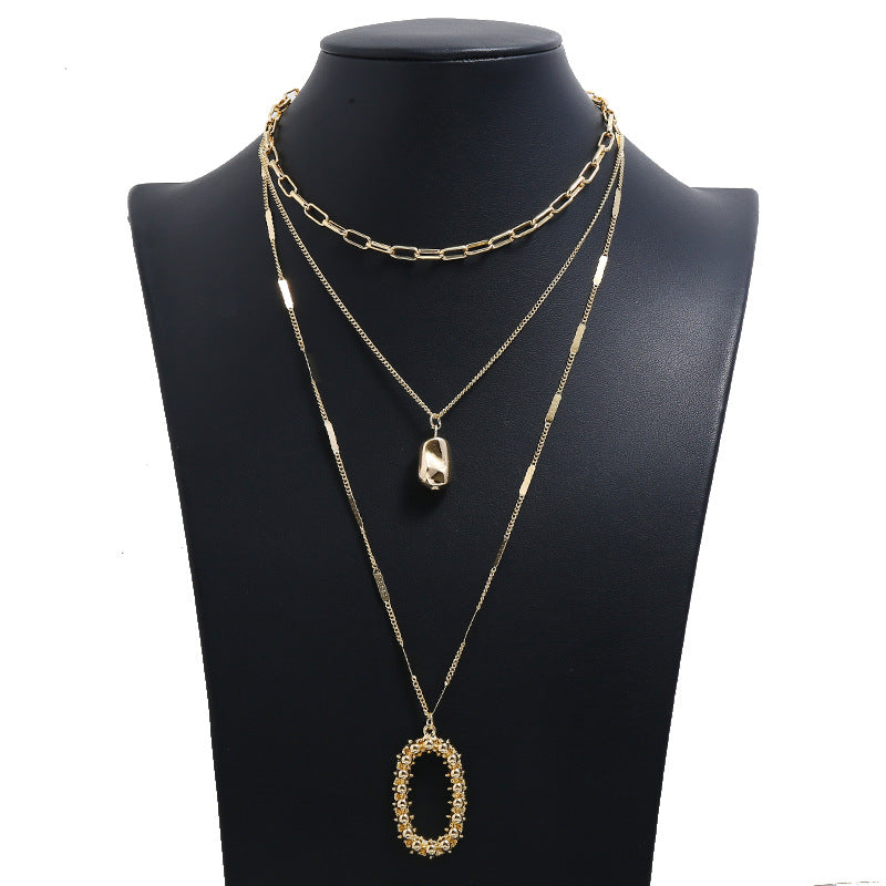 Multi-Layered Gold Pendant Chain Necklace