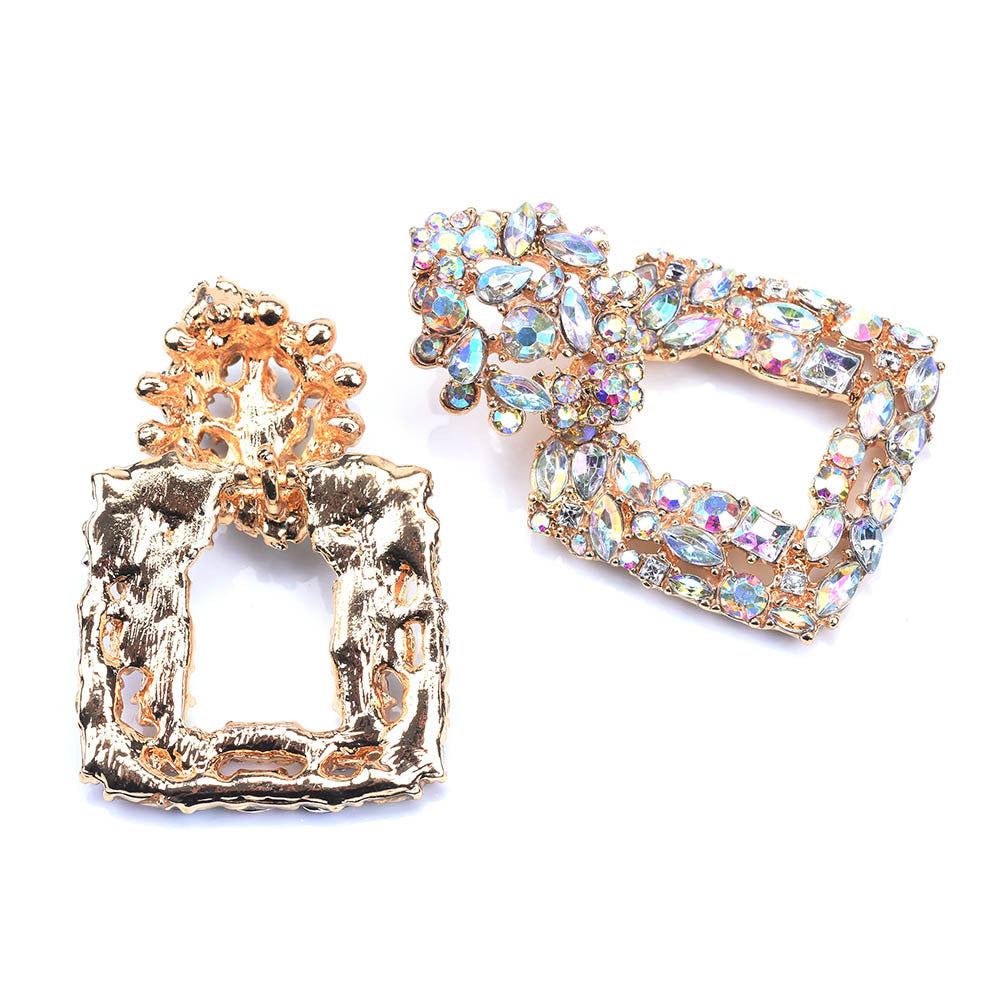 Woman's Full Rhinestone Geometric Earrings