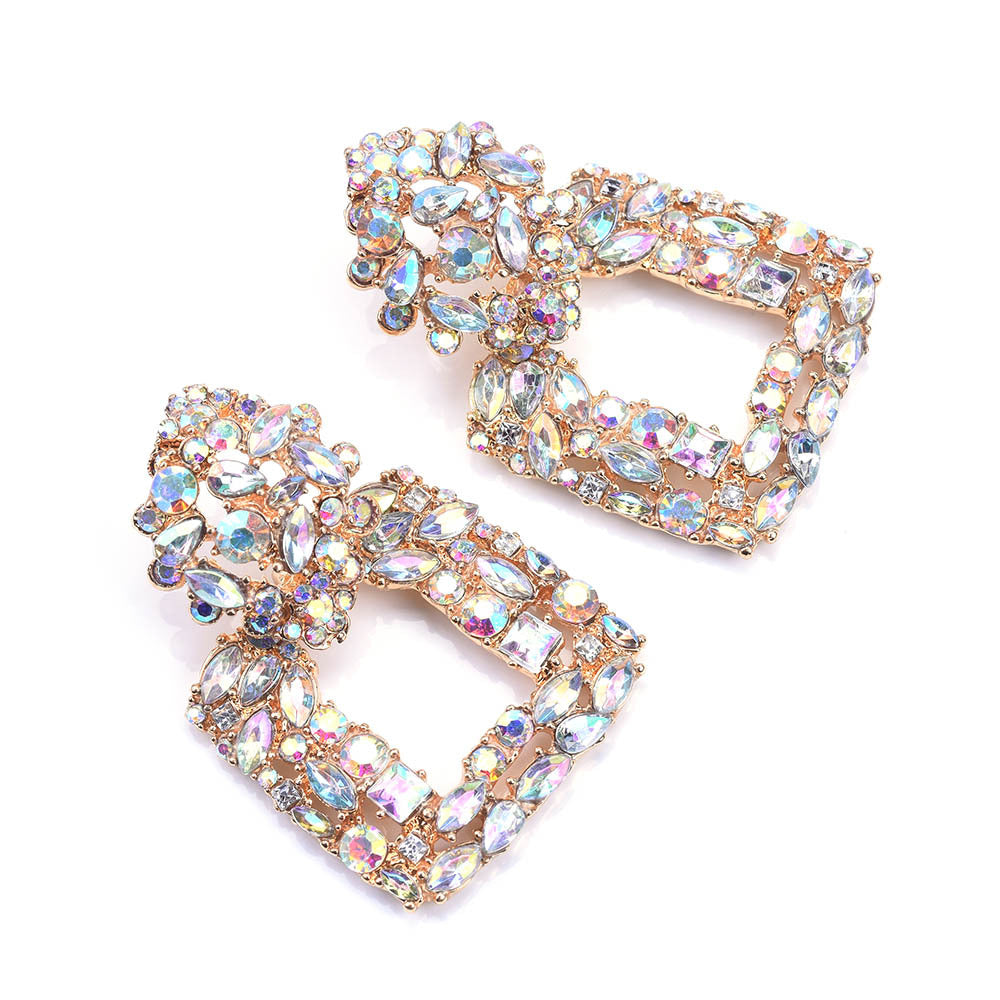 Woman's Full Rhinestone Geometric Earrings