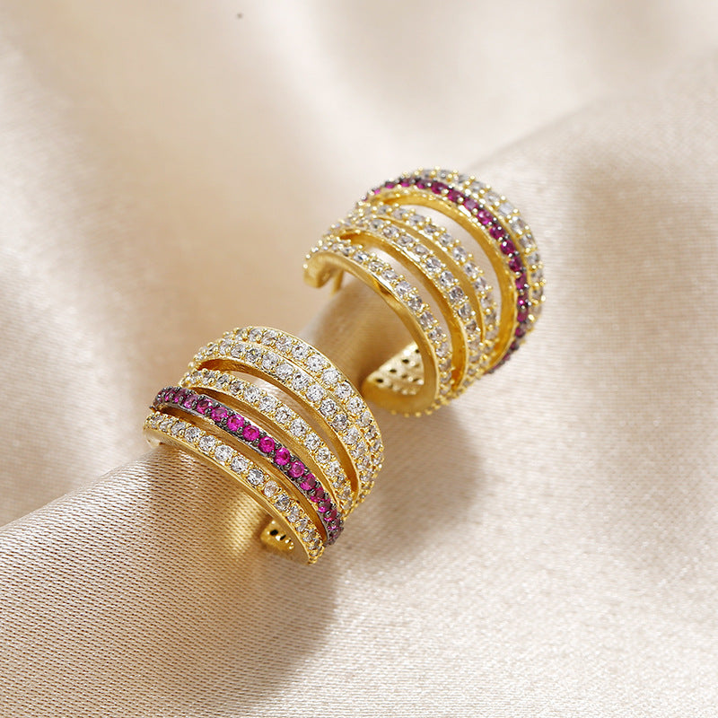 Two-Toned Multi-Band Gold Earrings