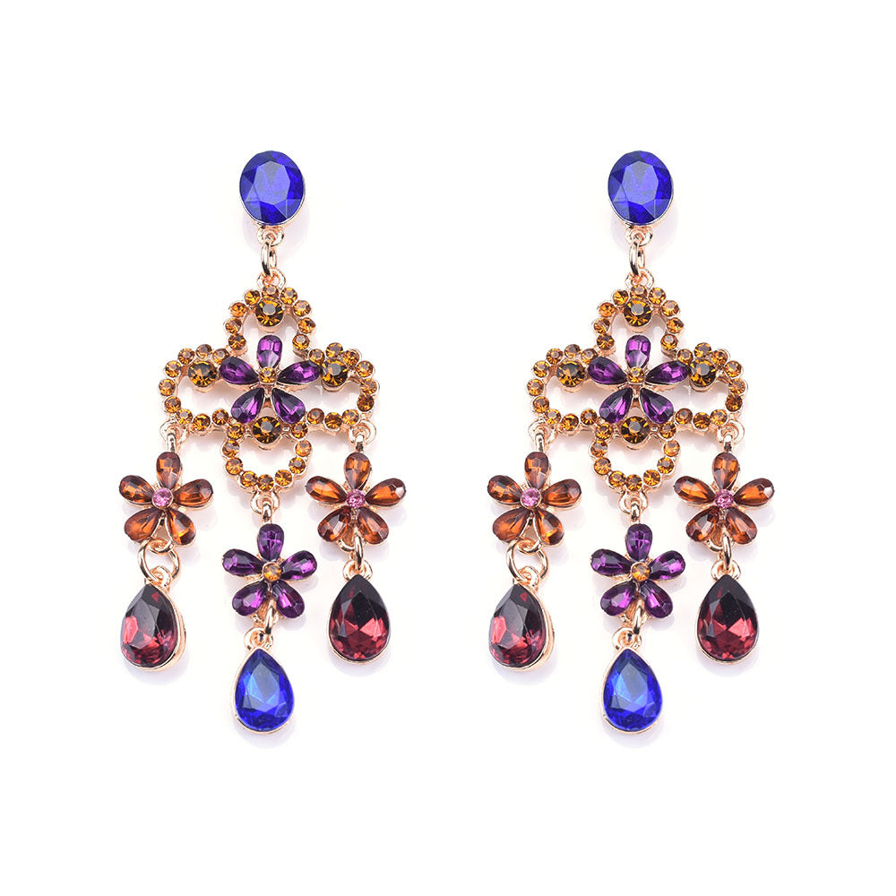 Four Leaf Clover Tasseled Rhinestone Earrings