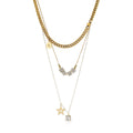 Gold Tone Cubic Star Multi-Chain Necklace