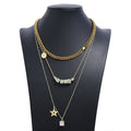 Gold Tone Cubic Star Multi-Chain Necklace