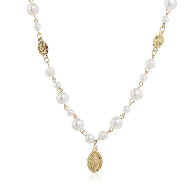 Gold Coin Pendant Pearl Princess Necklace