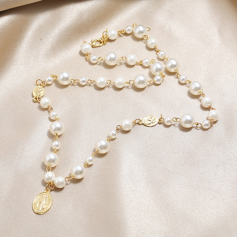 Gold Coin Pendant Pearl Princess Necklace