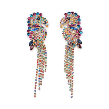 Multi-Color Parrot Bird Tassel Earrings