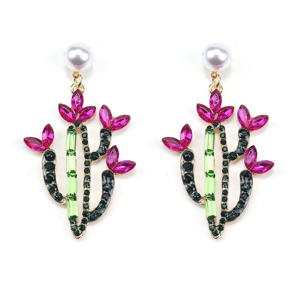 NEW 2020 Pearl Stud Earrings w/ Cactus Plant Dangles