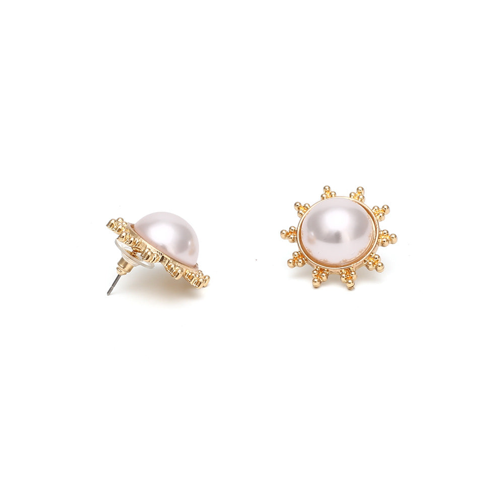 Mother-of-Pearl Ear Studs w/ Decorated Gold Tone Setting