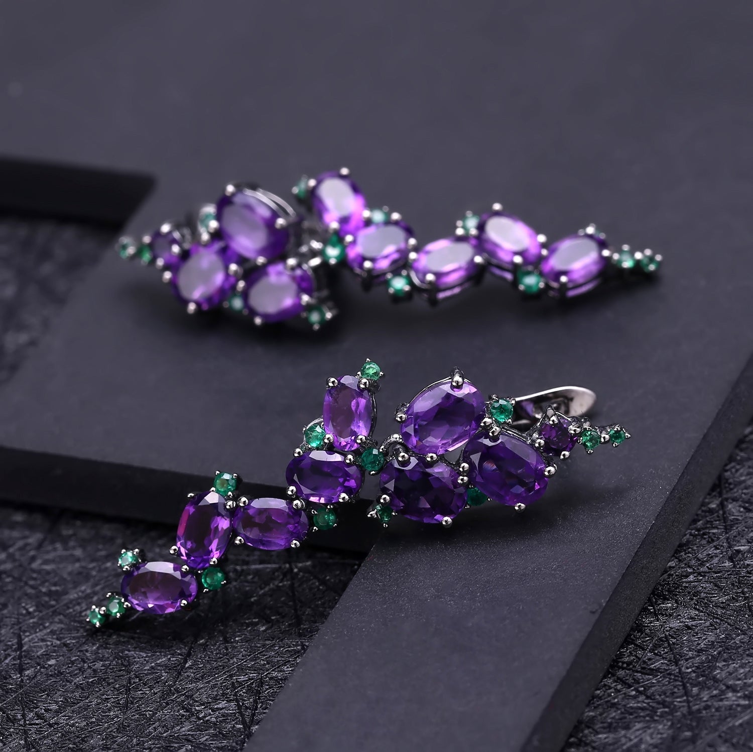 Viola Amethyst Cascade Earrings - Green Accents