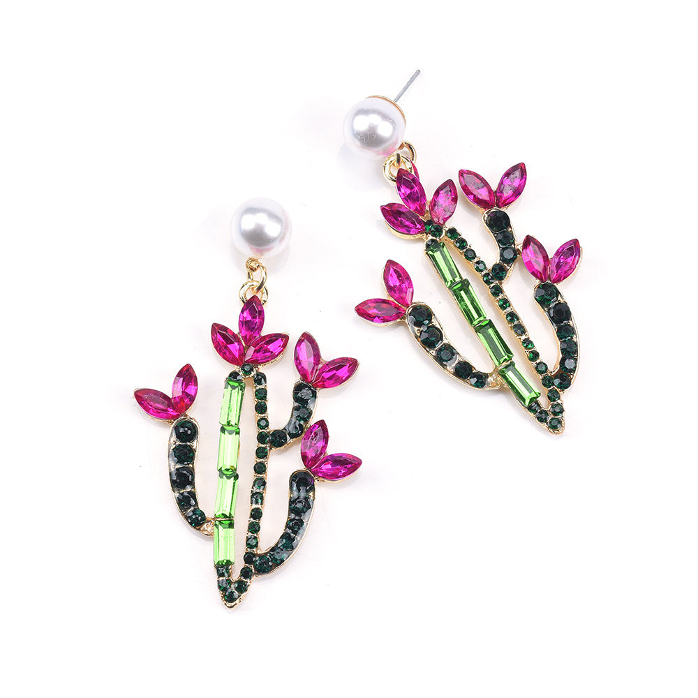 NEW 2020 Pearl Stud Earrings w/ Cactus Plant Dangles