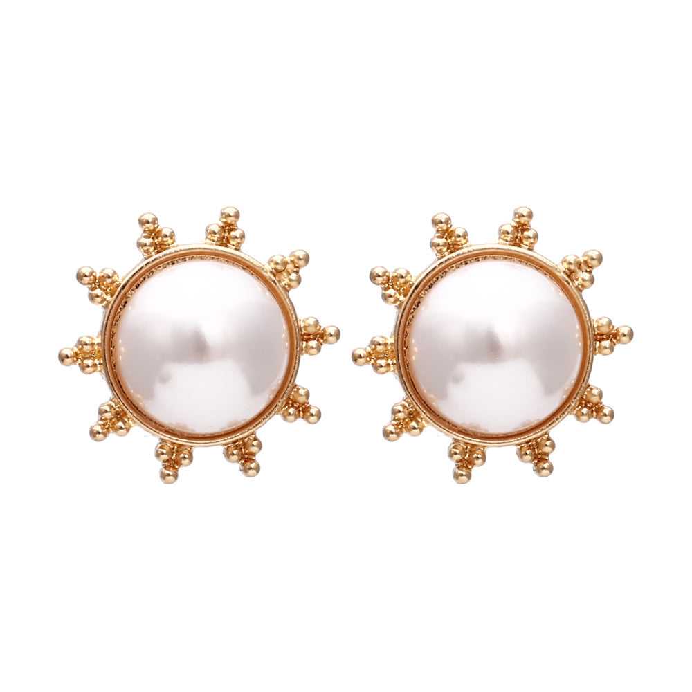 Mother-of-Pearl Ear Studs w/ Decorated Gold Tone Setting