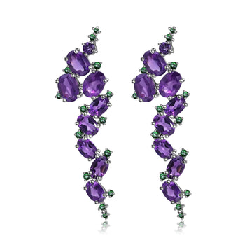 Viola Amethyst Cascade Earrings - Green Accents