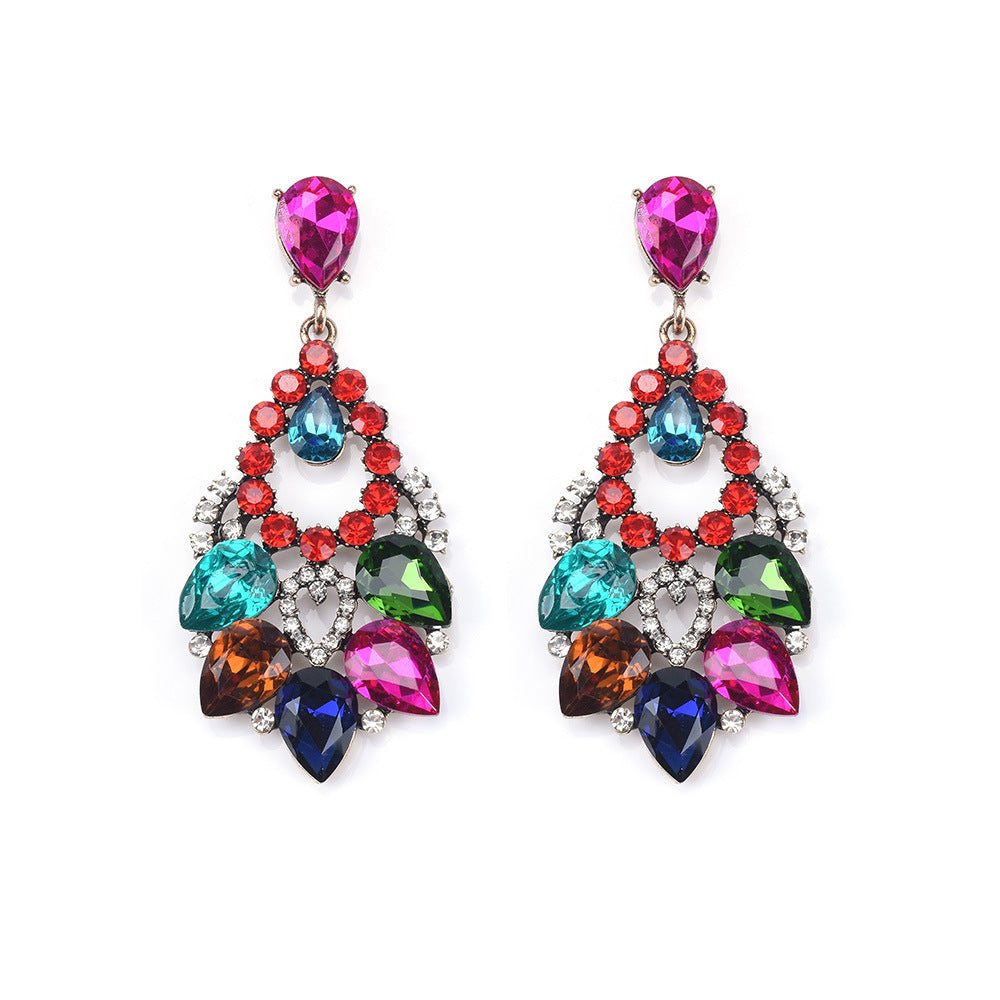 Multi-Coloured Crystal Leaf Dangles Woman's Pendant Earrings