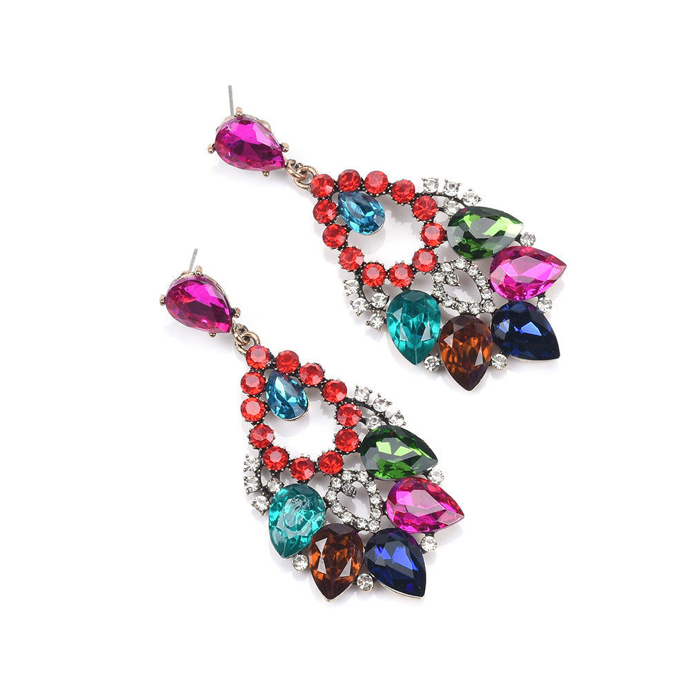 Multi-Coloured Crystal Leaf Dangles Woman's Pendant Earrings