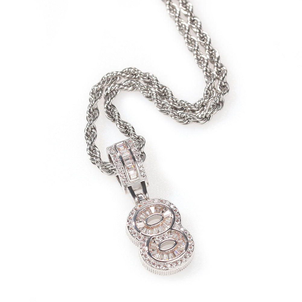 Embellished CZ Diamond Numeric Pendant Necklace