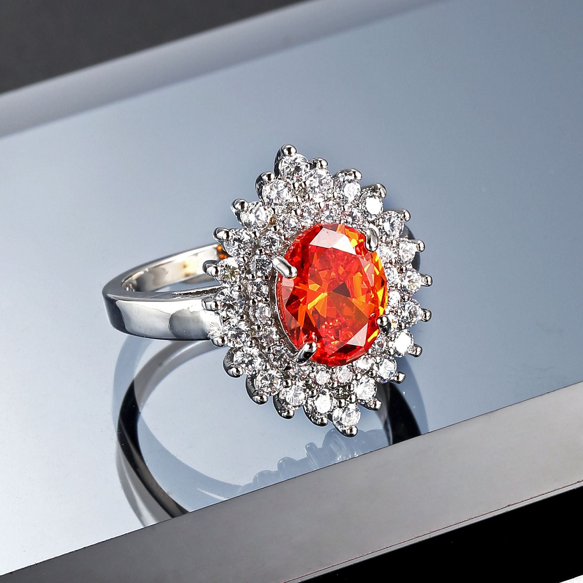 Exaggerated CZ Diamond Sun Stone Ring