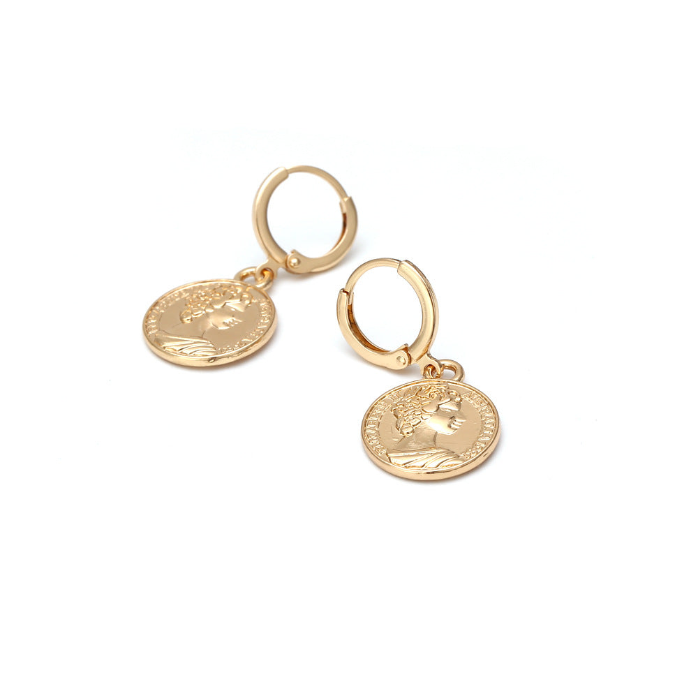 Gold Tone Dollar Coin Pendant Earrings