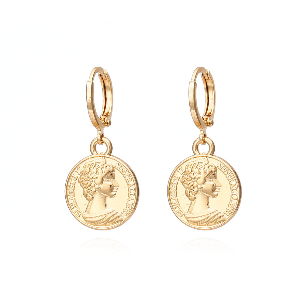 Gold Tone Dollar Coin Pendant Earrings