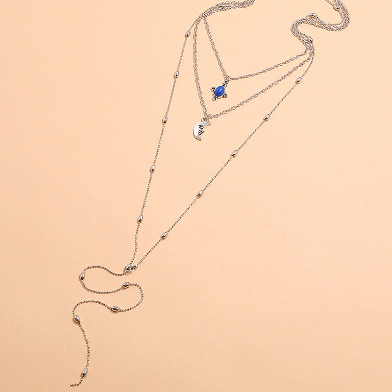 Midnight Blue Star & Moon Contrasting Pendant Necklace