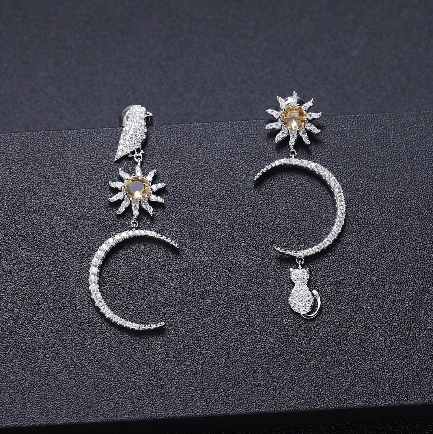 Whimsical Night Sky Diamond Earrings with Gemstone Accents