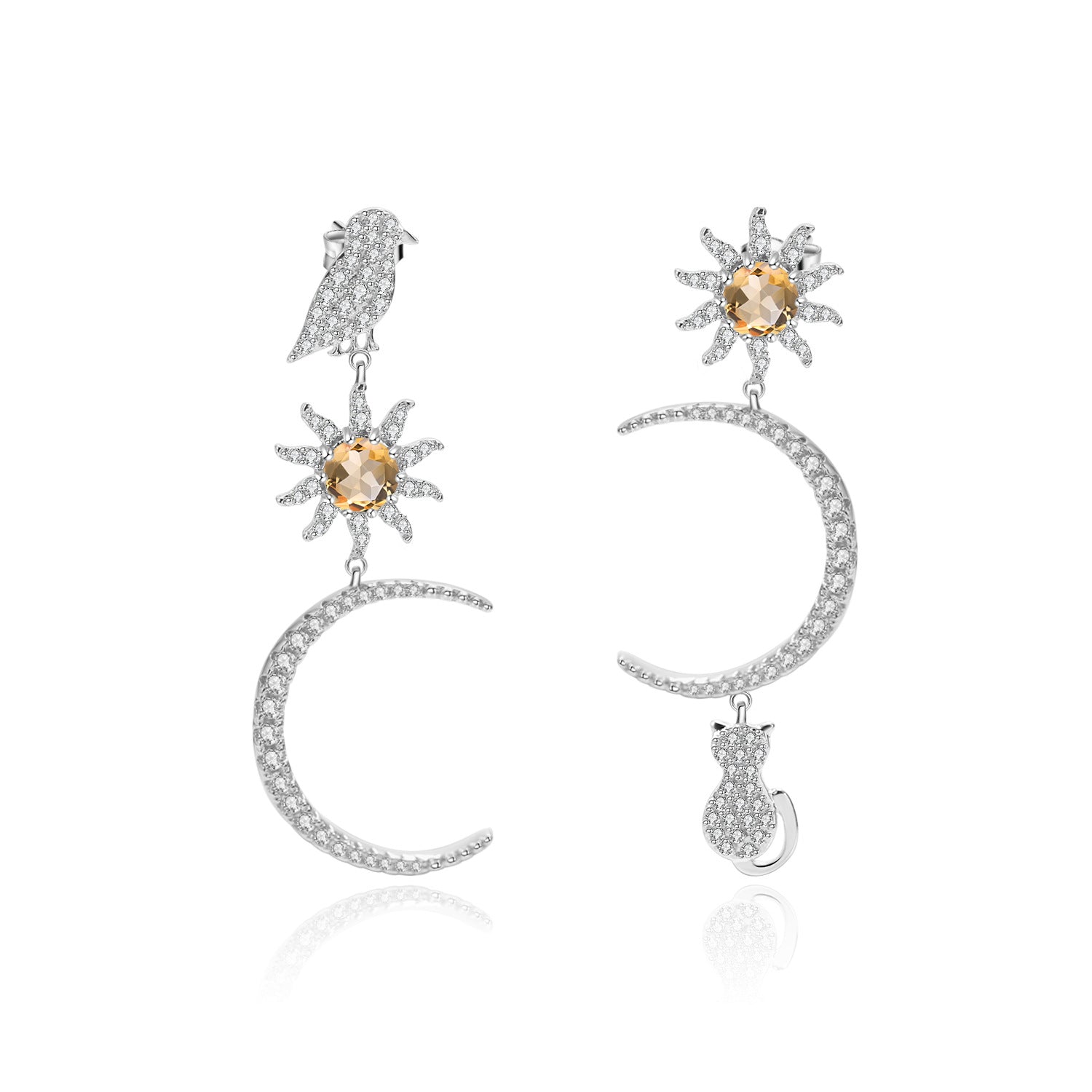 Whimsical Night Sky Diamond Earrings with Gemstone Accents