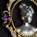 Versailles Elegant Golden Cameo Pendant Necklace with Diamond Accents