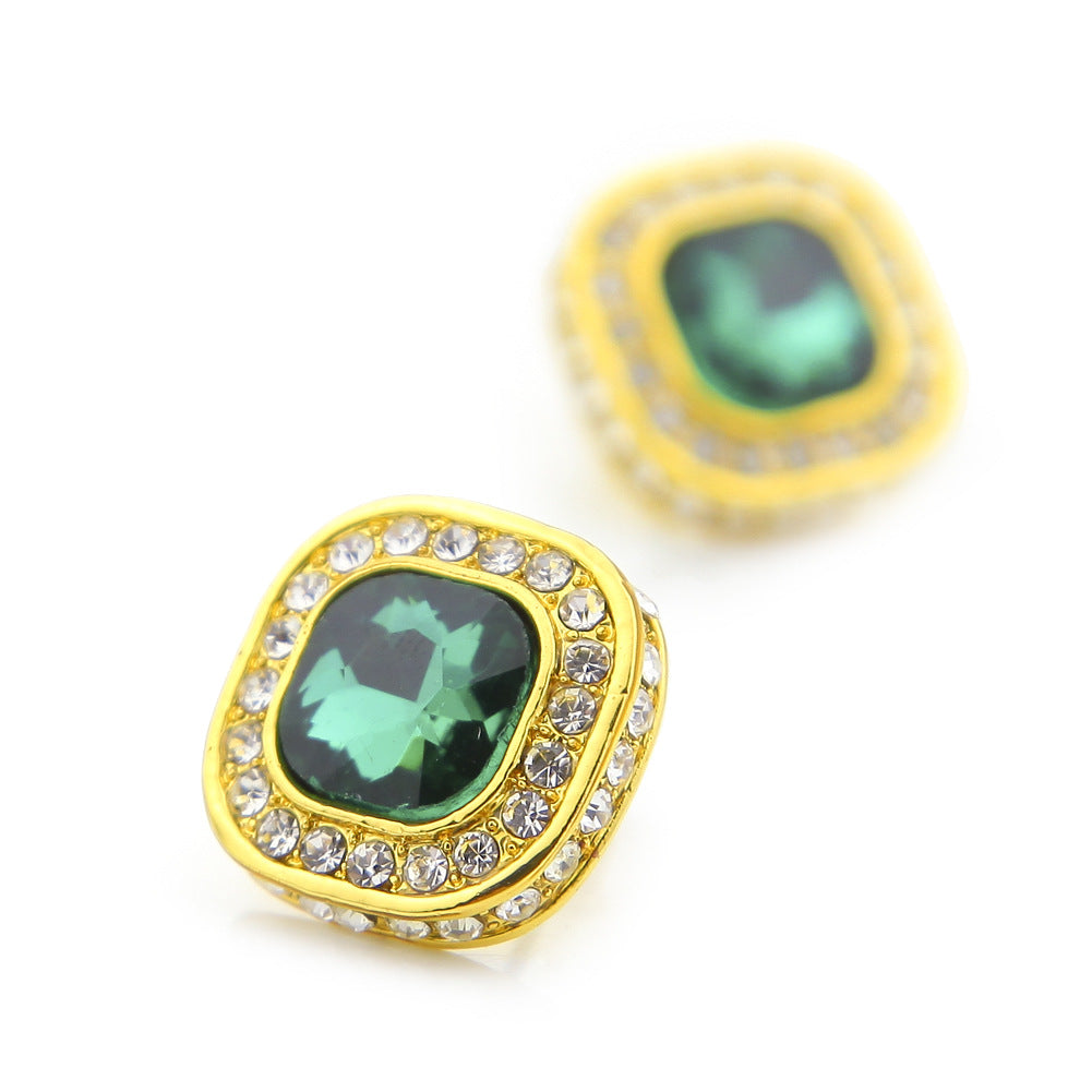 Cushioned Moss Green & Ice Blue CZ Stud Earrings