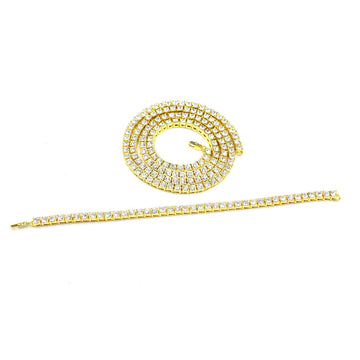 Single Row Boxed CZ Diamond Chain Necklace & Bracelet Set