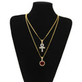 Egyptian Hieroglyphic Ankh w/ Exaggerated CZ Diamond Necklace