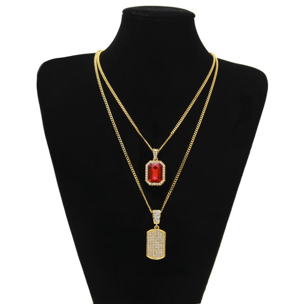 Cushioned CZ Diamond & Military Tag Double Necklace