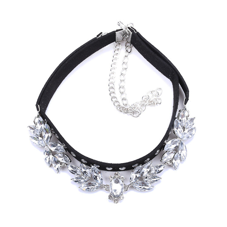 Woman's Rhinestone Autumn Leaves Choker Necklace