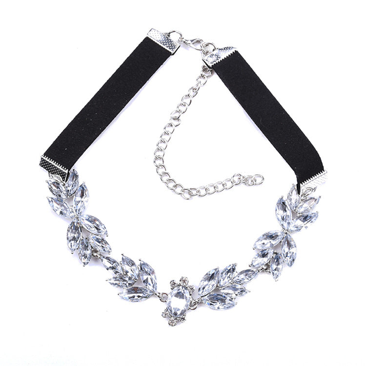 Woman's Rhinestone Autumn Leaves Choker Necklace