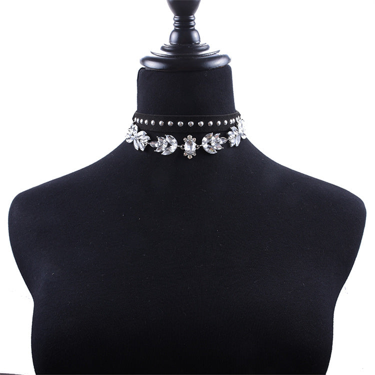 Woman's Rhinestone Autumn Leaves Choker Necklace