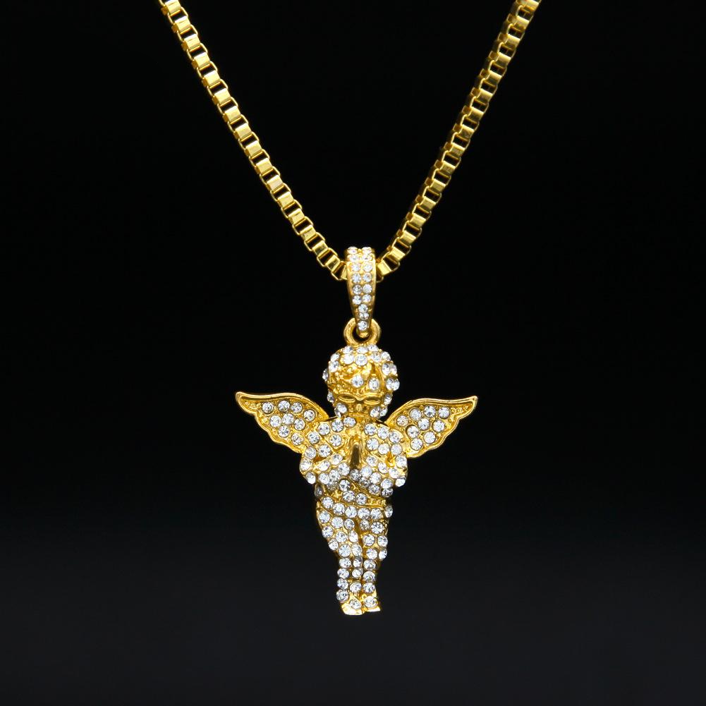 CZ Diamond Embellished Angel Pendant Hip Hop Necklace