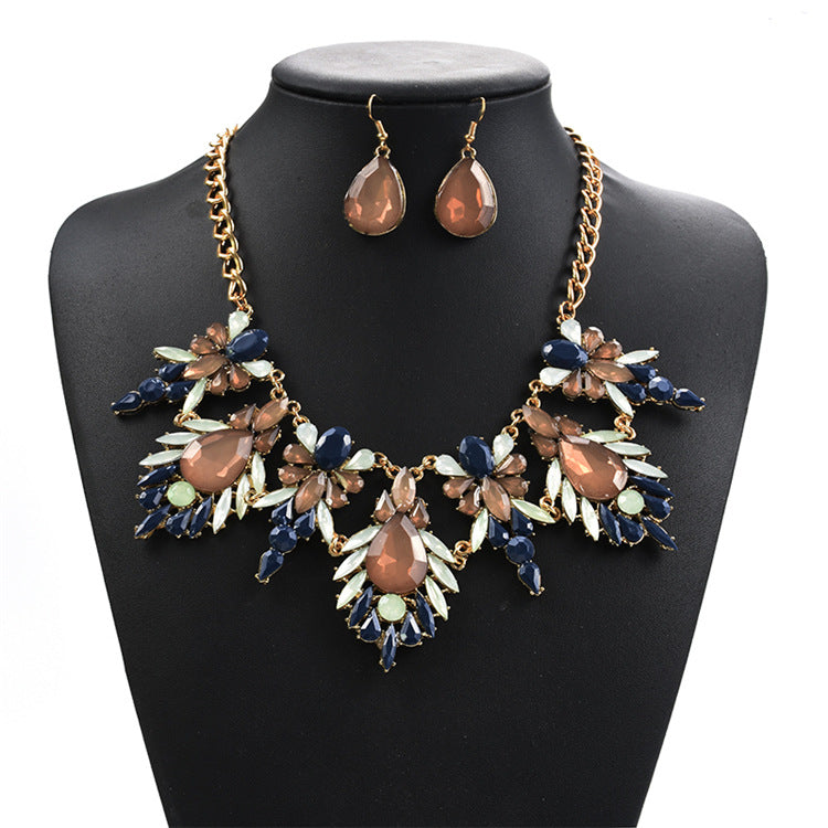 Crystal Feather Princess Necklace & Earrings Set