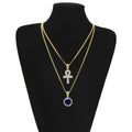 Egyptian Hieroglyphic Ankh w/ Exaggerated CZ Diamond Necklace