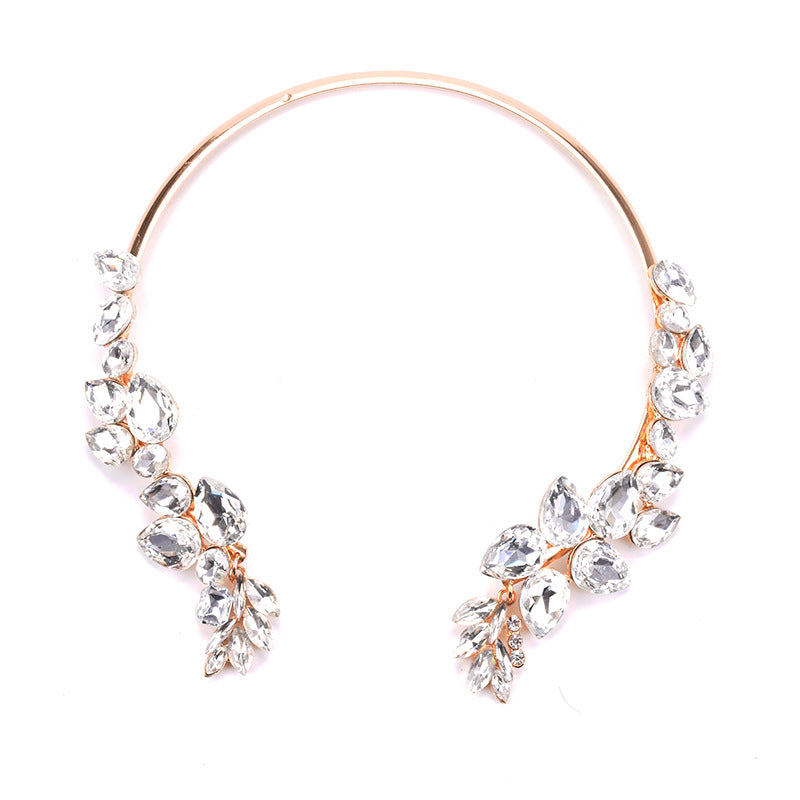 Symmetrical Glass Crystal Leaves Cuff Choker Necklace