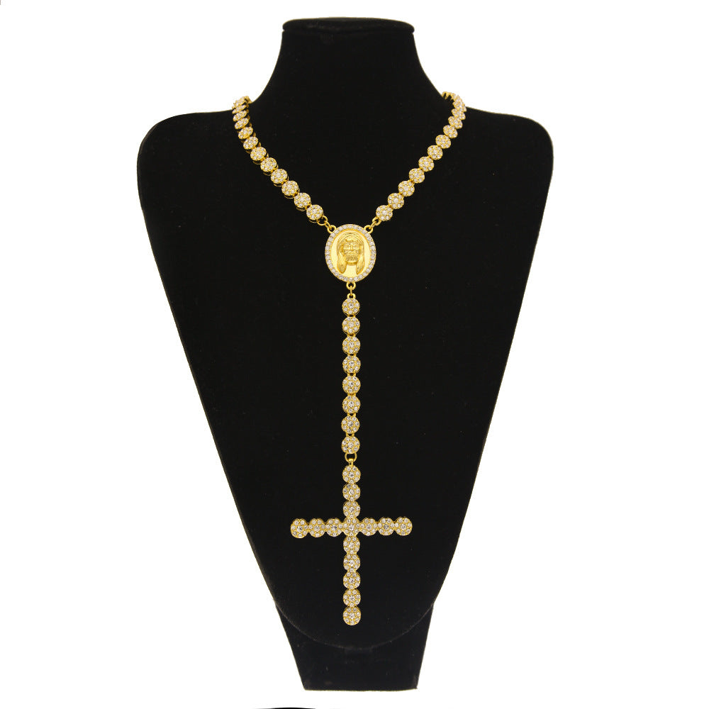 Jesus Medallion & Crux Pendant Embellished Rosary Necklace