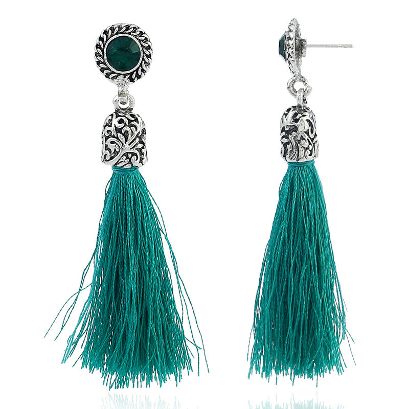 Vintage Bohemian Sea Green Tassel Earrings