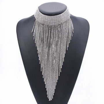 Exaggerated Tassel Necklace w/ Embedded Rhinestones