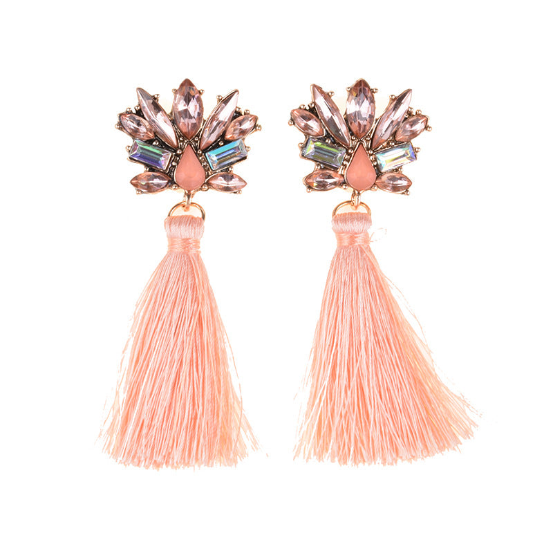 Exaggerated Pink Tassel Earrings