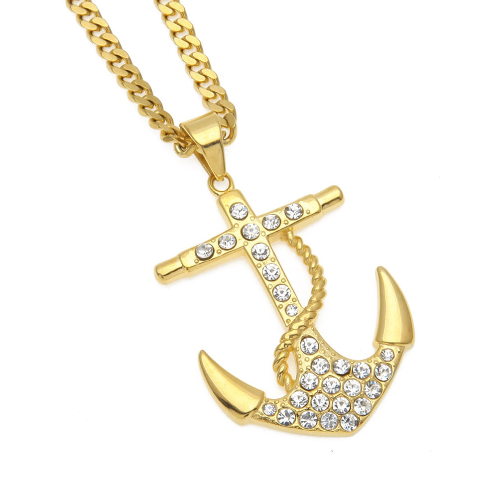 Embellished Anchor Pendant Hip Hop Necklace