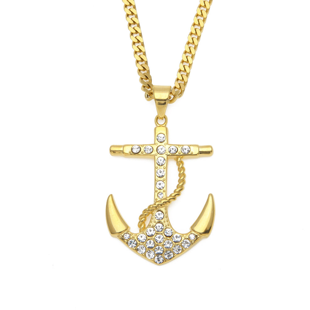 Embellished Anchor Pendant Hip Hop Necklace